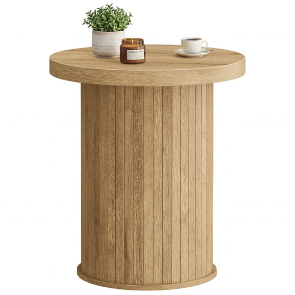 VASAGLE Round Side Table, Tambour End Table, Mid Century Modern Nightstand, Easy Assembly, for Small Spaces, 17.7 x 19.7 Inches, Natural Brown