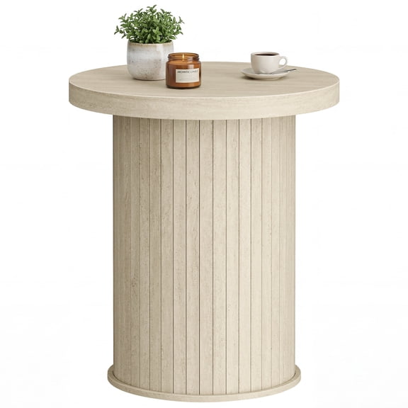 VASAGLE Round Side Table, Tambour End Table, Mid Century Modern Nightstand, Easy Assembly, for Small Spaces, 17.7 x 19.7 Inches, Travertine Beige