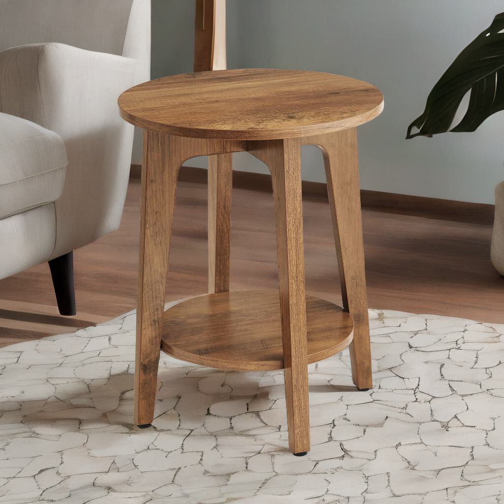 VASAGLE Round Side Table with Storage Room, Wood End Table for Living ...