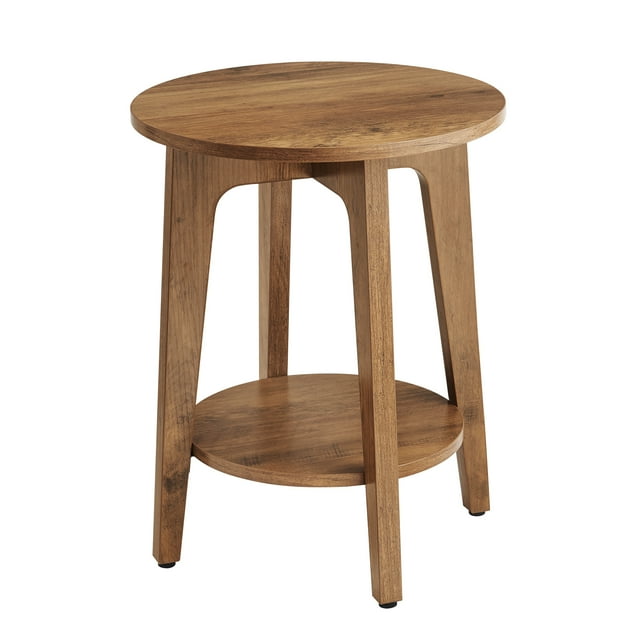 VASAGLE Round Side Table with Lower Shelf End Table for Small Spaces Nightstand Rustic Walnut ...