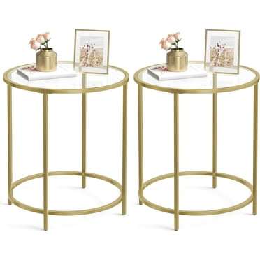 VASAGLE Round Side Tables, Set of 2, Glass End Tables Coffee Tables for Living Room Bedroom Gold