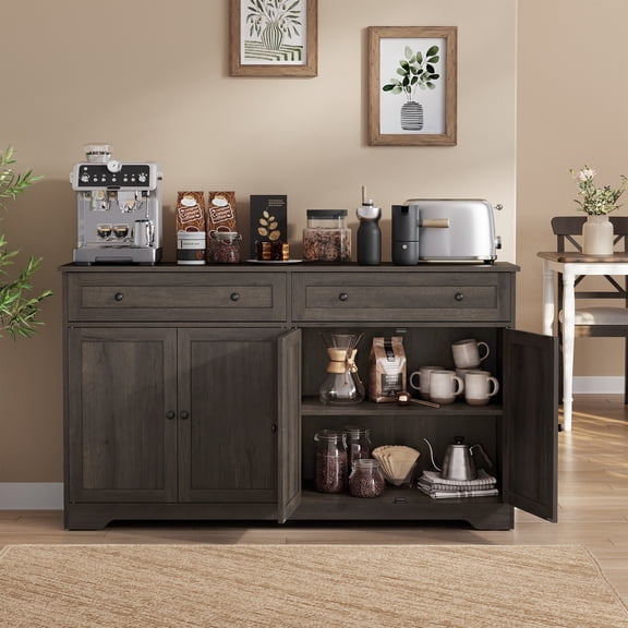 VASAGLE SIREN Collection - Buffet Cabinet, Coffee Bar Cabinet with 2 Drawers, Adjustable Shelves, 4 Doors, 15.8 x 55.1 x 31.5 Inches, Taupe Brown