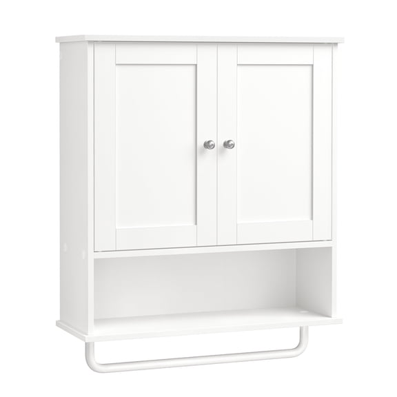 VASAGLE SIREN Collection - Hanging Bathroom Cabinet with Towel Rod, Farmhouse Wall Storage Cabinet, with Adjustable Shelf, and Doors, 7.9 x 20 x 23.6 Inches, Cloud White