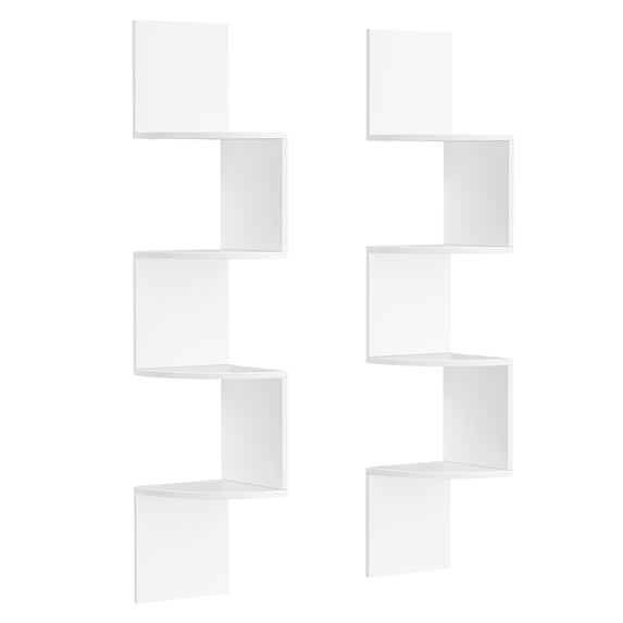 VASAGLE Set of 2, Corner Shelves Wall Mount, 4-Tier Floating Corner Bookshelves, Plant Shelves for Bedroom, Living Room, Bathroom, Home Office, Cloud White
