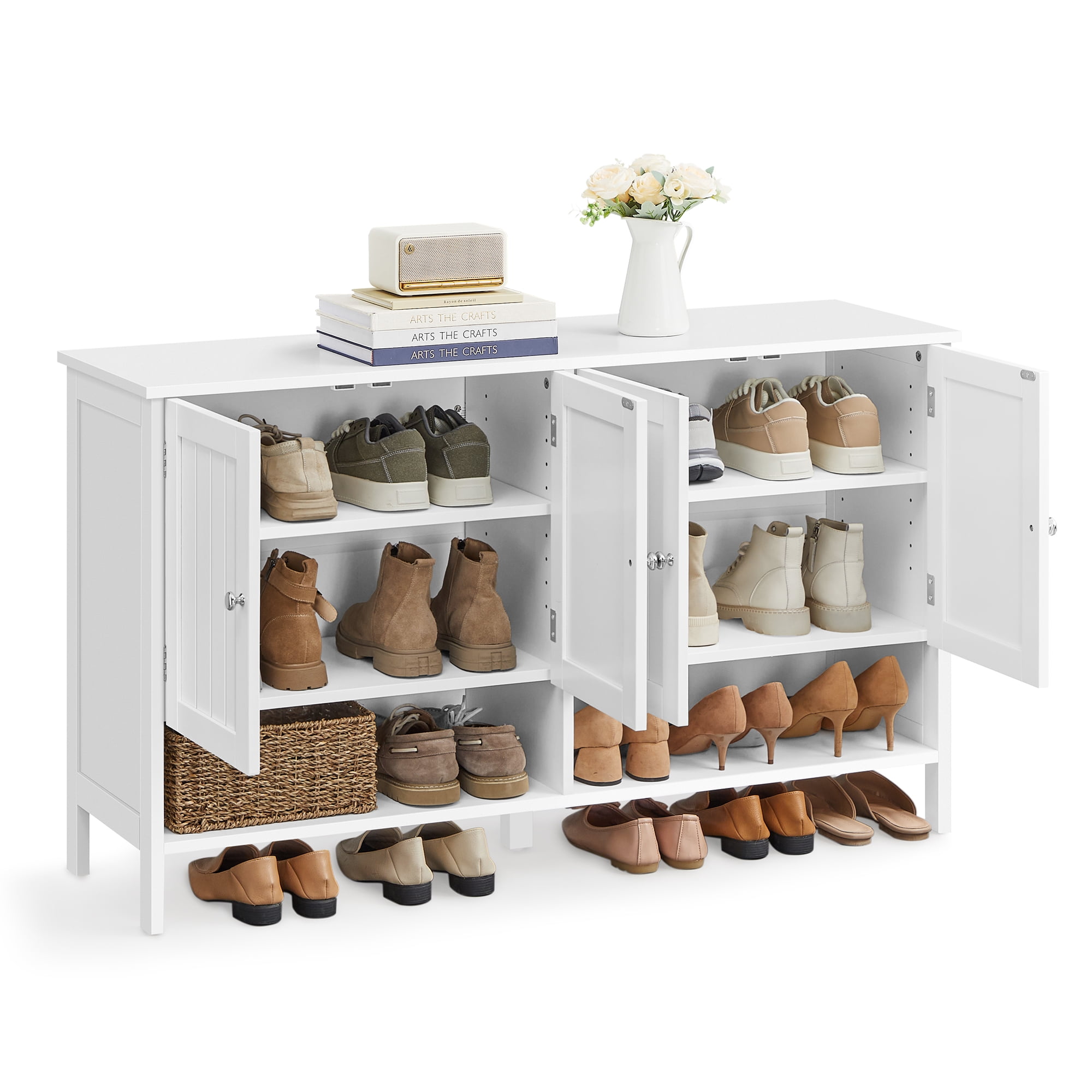 VASAGLE Shoe Cabinet 3 Tier Shoe Storage Organizer shoe shelf Modern Country Cabinet Freestanding Cabinet with Height Adjustable Shelf 13.8 x 47.2
