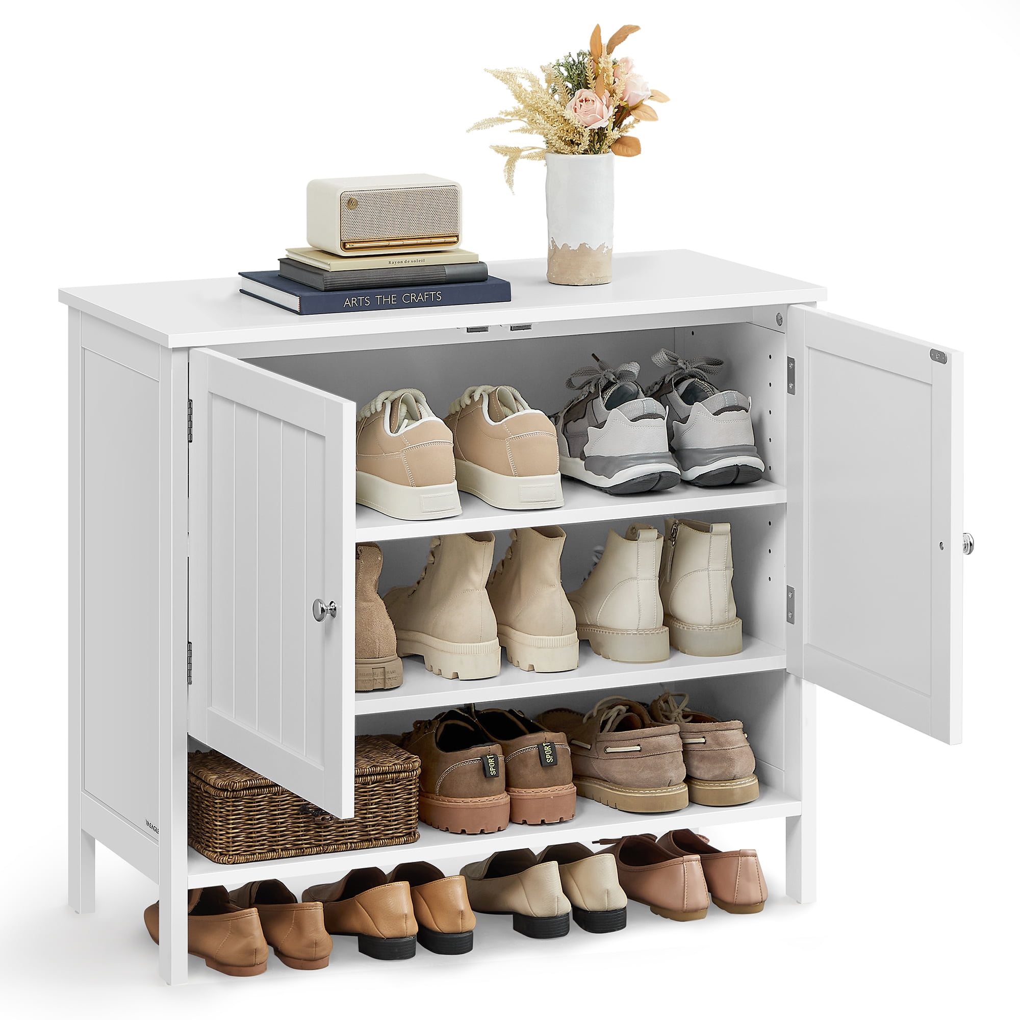 VASAGLE 3-Tier Shoe Cabinet – Freestanding Storage Organizer, Adjustable Shelf, Forest Green, 47.2" Wide