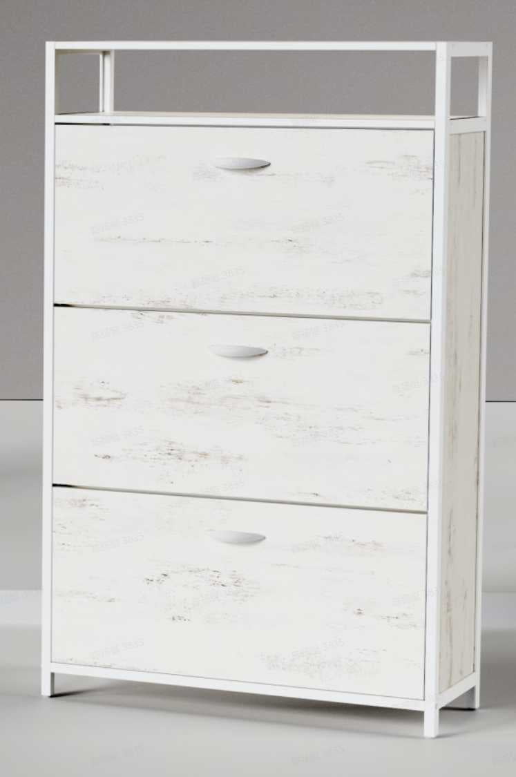 White Metal Freestanding Shoe Cabinet with 3 Flip Drawers