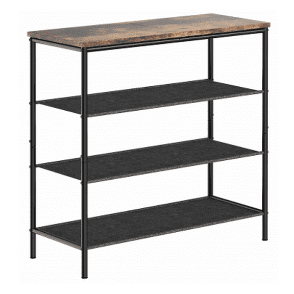 VASAGLE Shoe Rack, 4 Tier Shoe Storage Rack for 9-12 Pairs of Shoes, Shoe Organizer, with 3 Fabric Shelves and Wooden Top,Rustic Brown and Black