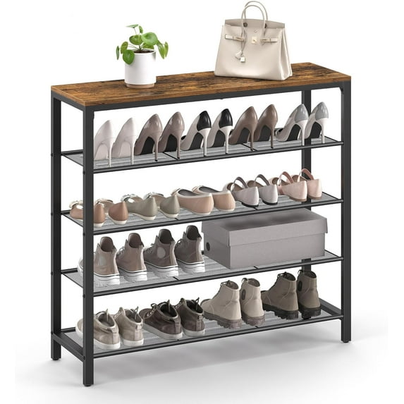 VASAGLE Shoe Rack, 5-Tier Shoe Storage Organizer for Entryway, Hallway, Closet - Industrial Rustic Brown and Black