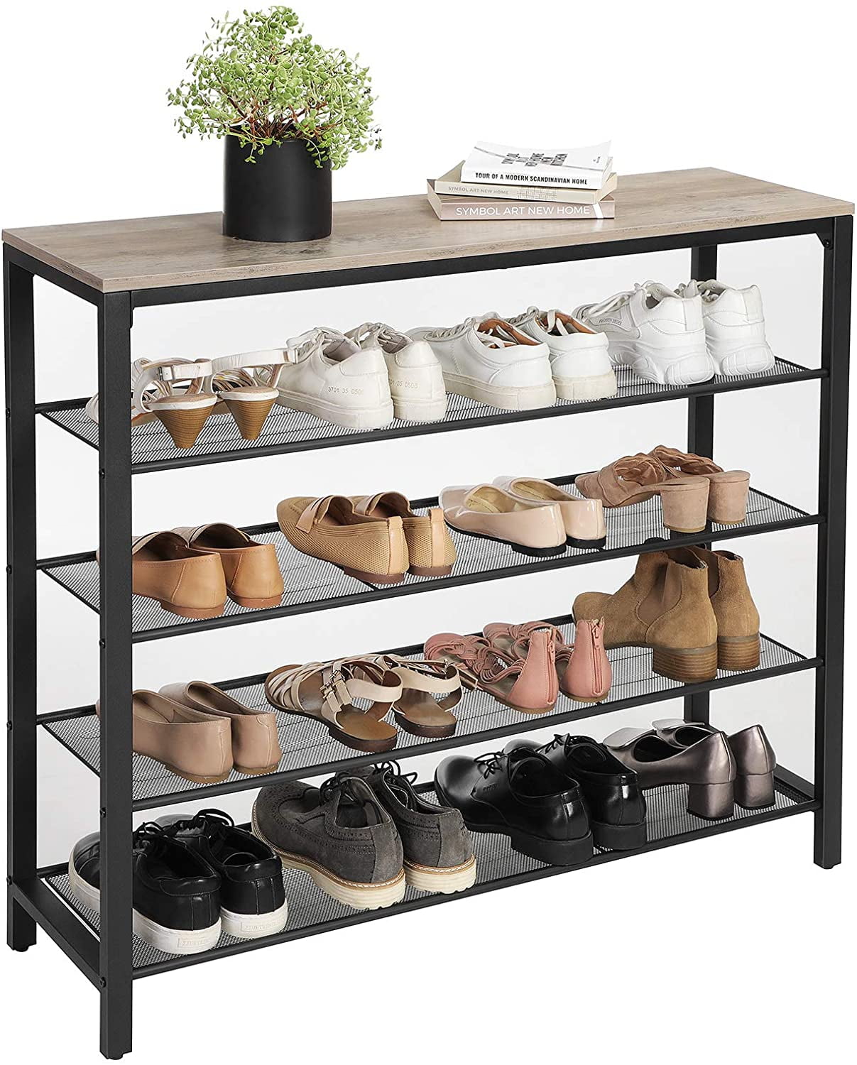 Smart Design Gray Steel 5-Tier Shoe Rack - Holds 14 Pairs of Shoes,  Freestanding Shoe Storage Organizer with Non-Woven Shelves - 22.75-in x  11.5-in x 32.5 in the Shoe Storage department at