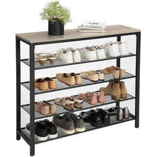 VASAGLE Shoe Bench, 3-Tier Shoe Rack, 11.8 x 39.4 x 17.7 Inches Shoe Shelf  Storage Bench with Metal Mesh Shelves and Seat, Free Standing Shoe Organizer  for Entryway, Rustic Brown and Black