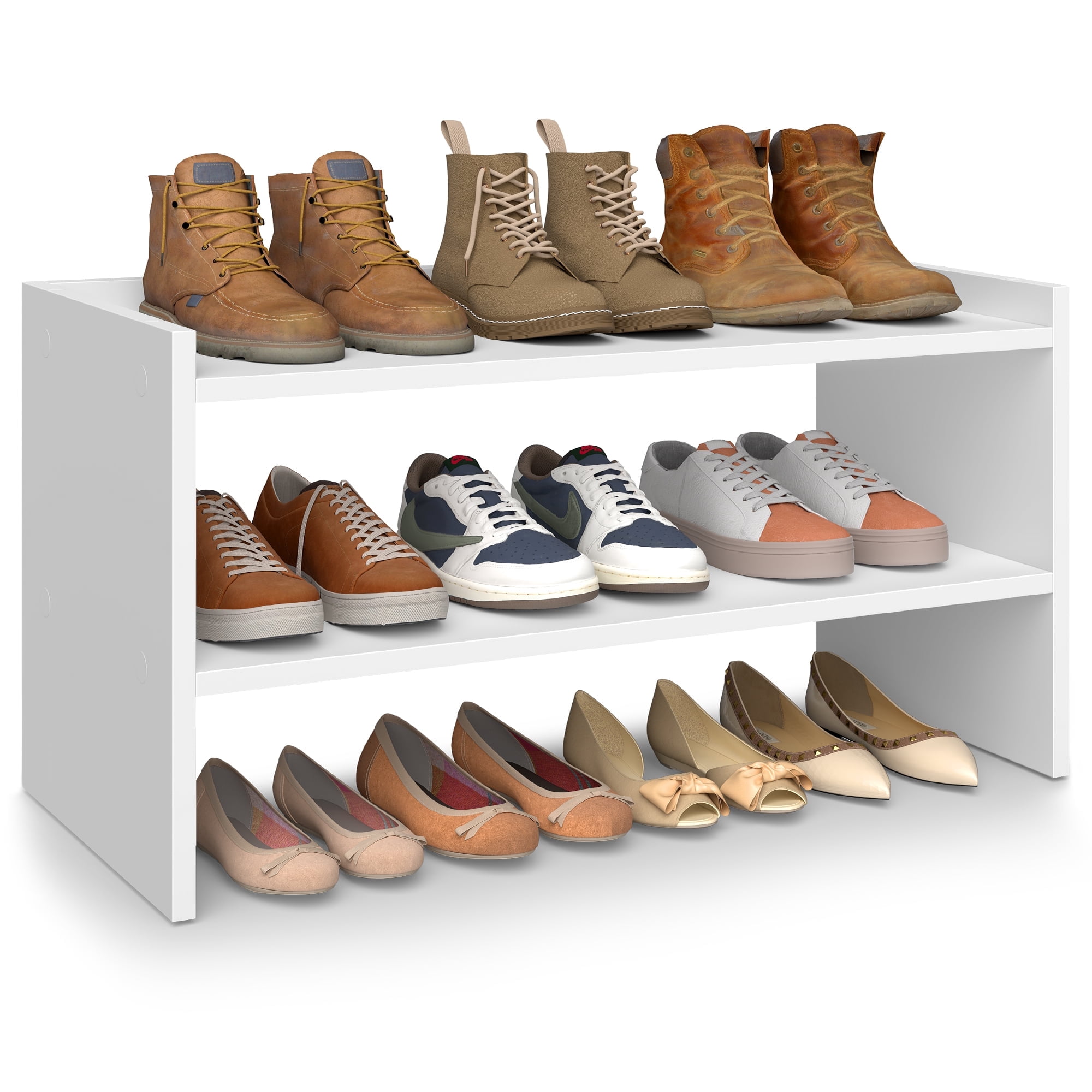 VASAGLE Shoe Rack for Closet, Stackable Shoe Organizer Shelf for Entryway, 2 Tiers, 11.7 x 24.4 x 14.2 Inches, White