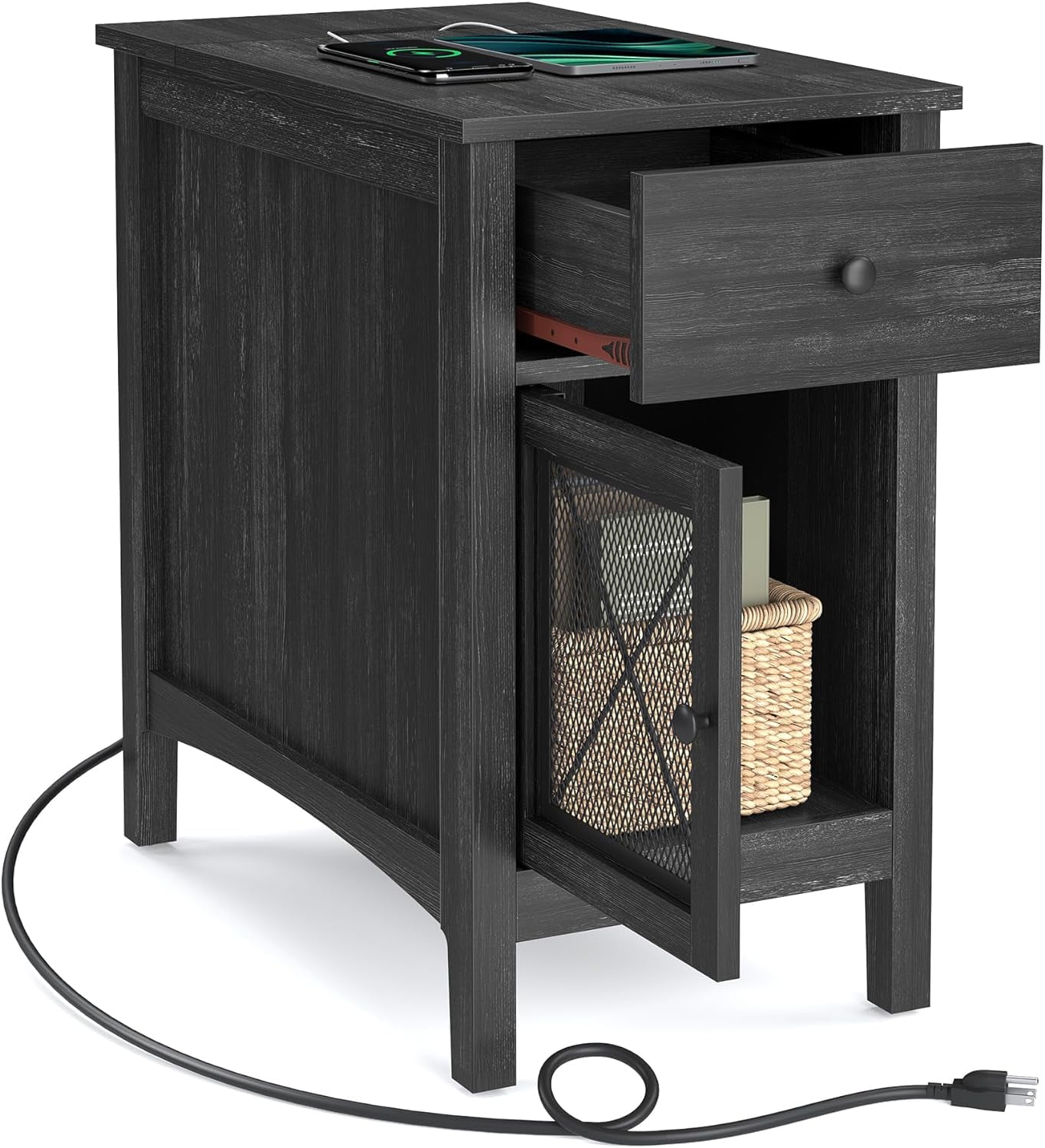 VASAGLE Side Table with Storage, End Table with USB Ports and Outlets ...