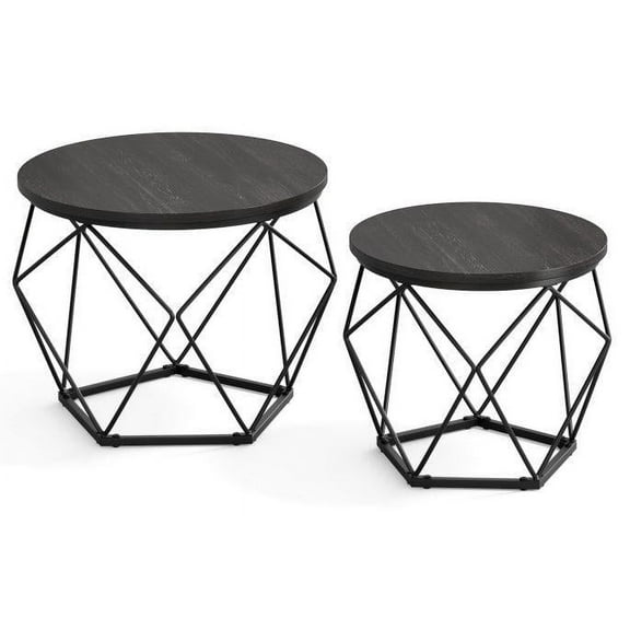 VASAGLE Small Round Coffee Table Set of 2 Side End Table with Steel Frame Charcoal Gray and Ink Black