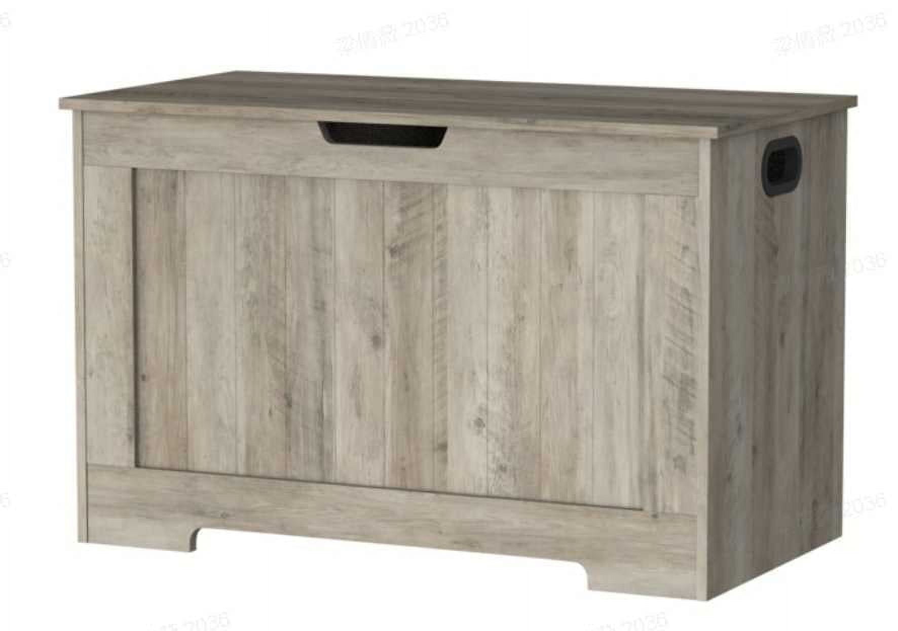 Heather Greige Rustic Particleboard Storage Chest Bench with Safety Hinges
