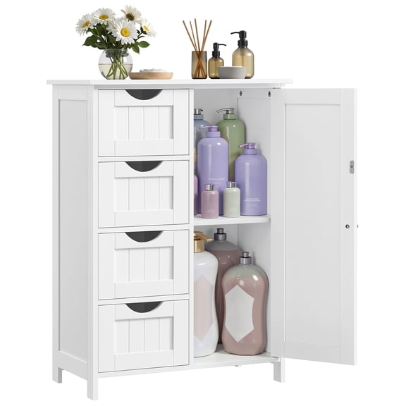 VASAGLE Storage Cabinet with Drawers,Freestanding Floor Cabinet with Door,13.8 x 25.6 x 35.4 Inches,Adjustable Shelf,Cloud White