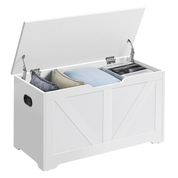 VASAGLE Storage Chest, Barn Style Storage Trunk with 2 Safety Hinges, Shoe Bench, 15.7 x 31.5 x 18.1 Inches, White