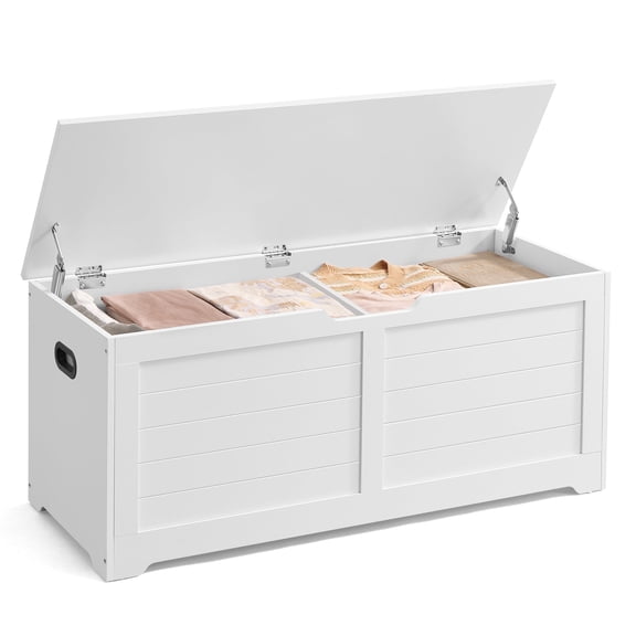 VASAGLE Storage Chest, Storage Bench with 2 Safety Hinges, Farmhouse Style, 15.7 x 47.2 x 18.1 Inches,Cloud White