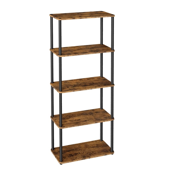 VASAGLE Superfast Toolless Assembly, 5-Tier Shelf for Living Room, Standing Shelf, Bookshelf, Bedroom, Kitchen, 9.4 x 23.6 x 54.7 Inches, Rustic Brown and Ink Black