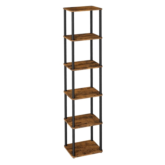 VASAGLE Superfast Toolless Assembly, 6-Tier Shelf for Living Room, Standing Shelf, Bookshelf, Bedroom, Kitchen, 9.4 x 15 x 68.3 Inches, Rustic Brown and Ink Black