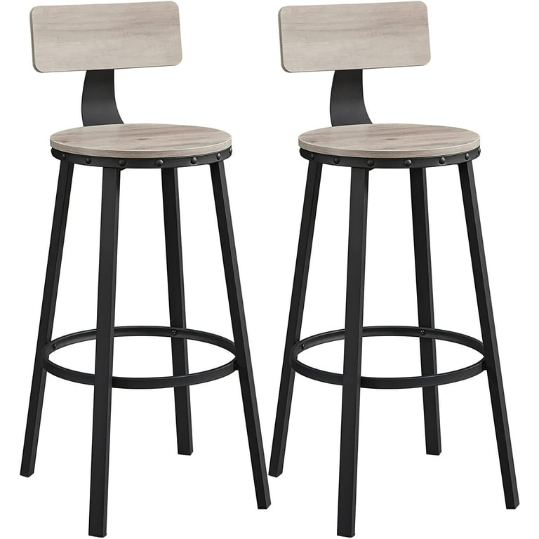 VASAGLE Tall Bar Stools Set of 2 Bar Chairs 28.7 Inches Barstools with Back  Counter Height Stool with Backrest Steel Frame Industrial Rustic Brown and  Black 