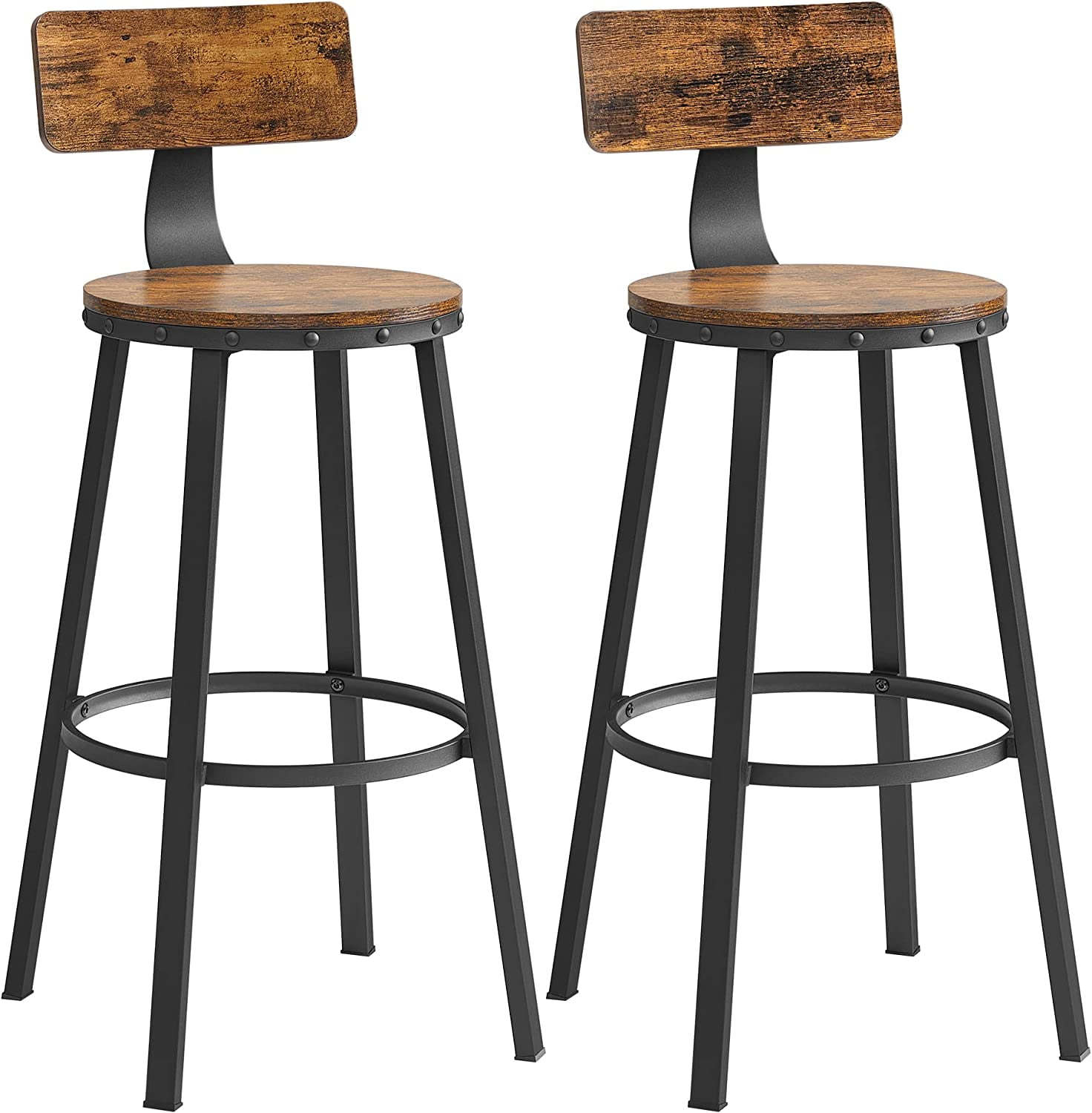 VASAGLE Bar Stools Set of 2 Bar Chairs Kitchen Breakfast Bar Stools with  Footrest Industrial in Living Room Party Room Brown and Black 