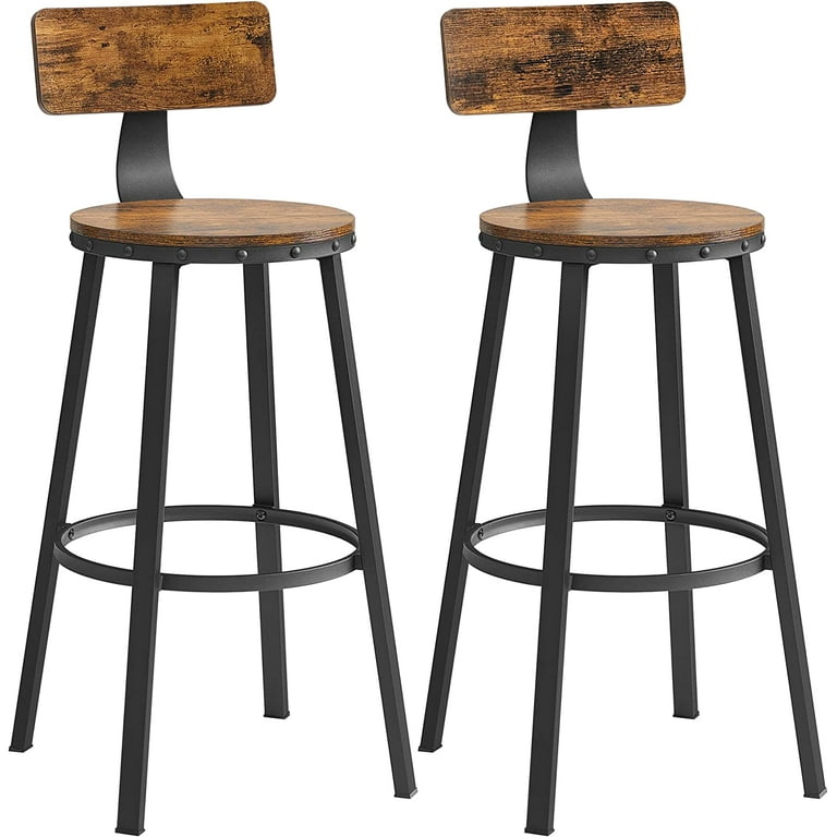 VASAGLE Tall Bar Stools Set of 2 Bar Chairs 28.7 Inches Barstools with Back  Counter Height Stool with Backrest Steel Frame Industrial Rustic Brown and  Black 