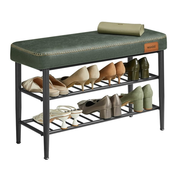 VASAGLEC Collection Shoe Bench - Comfortable Seat, Sturdy and Stable, Enhanced Storage, Mid-Century Modern Design, Easy to Clean, Forest Green