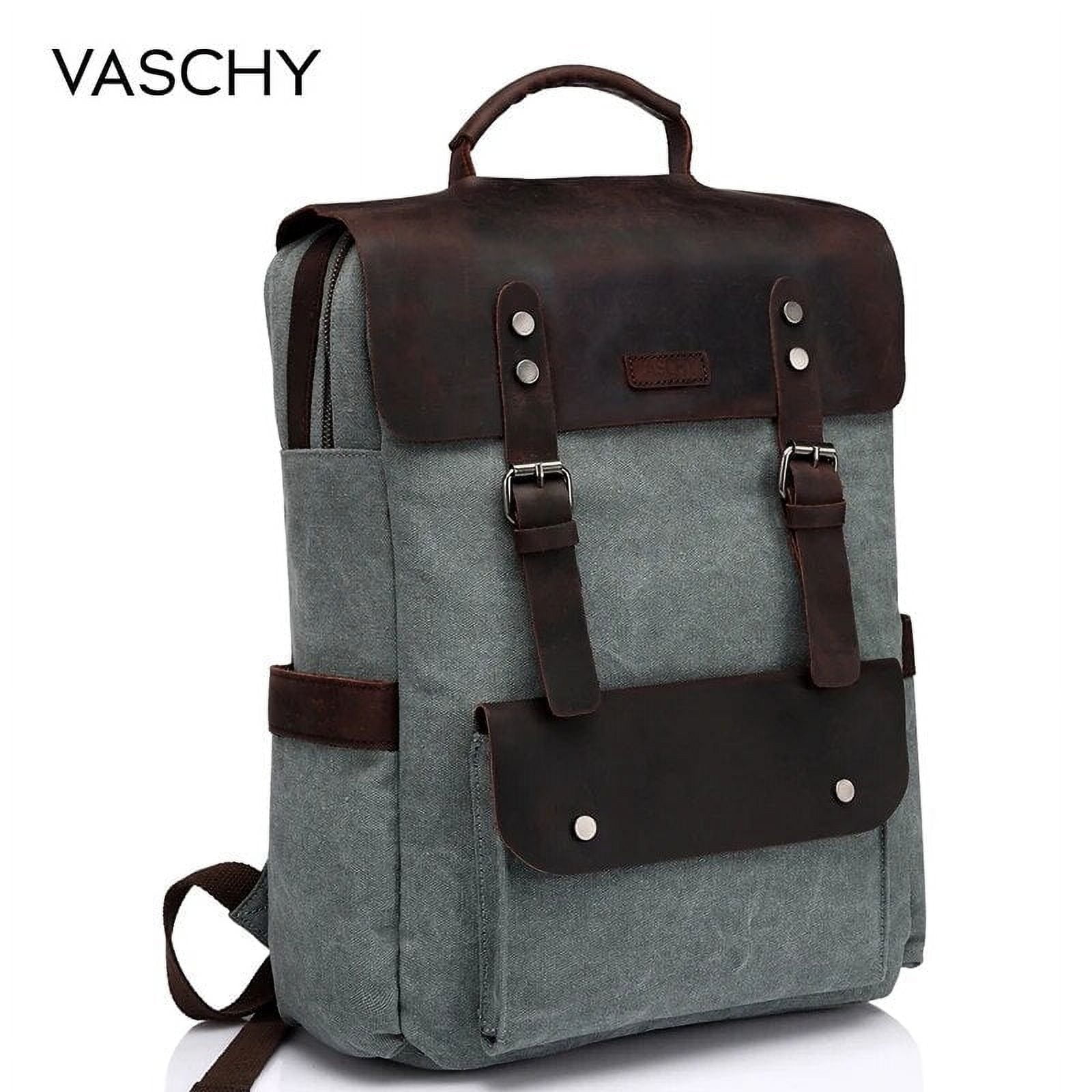 VASCHY Leather Laptop Backpack Travel Leisure Casual Canvas Campus