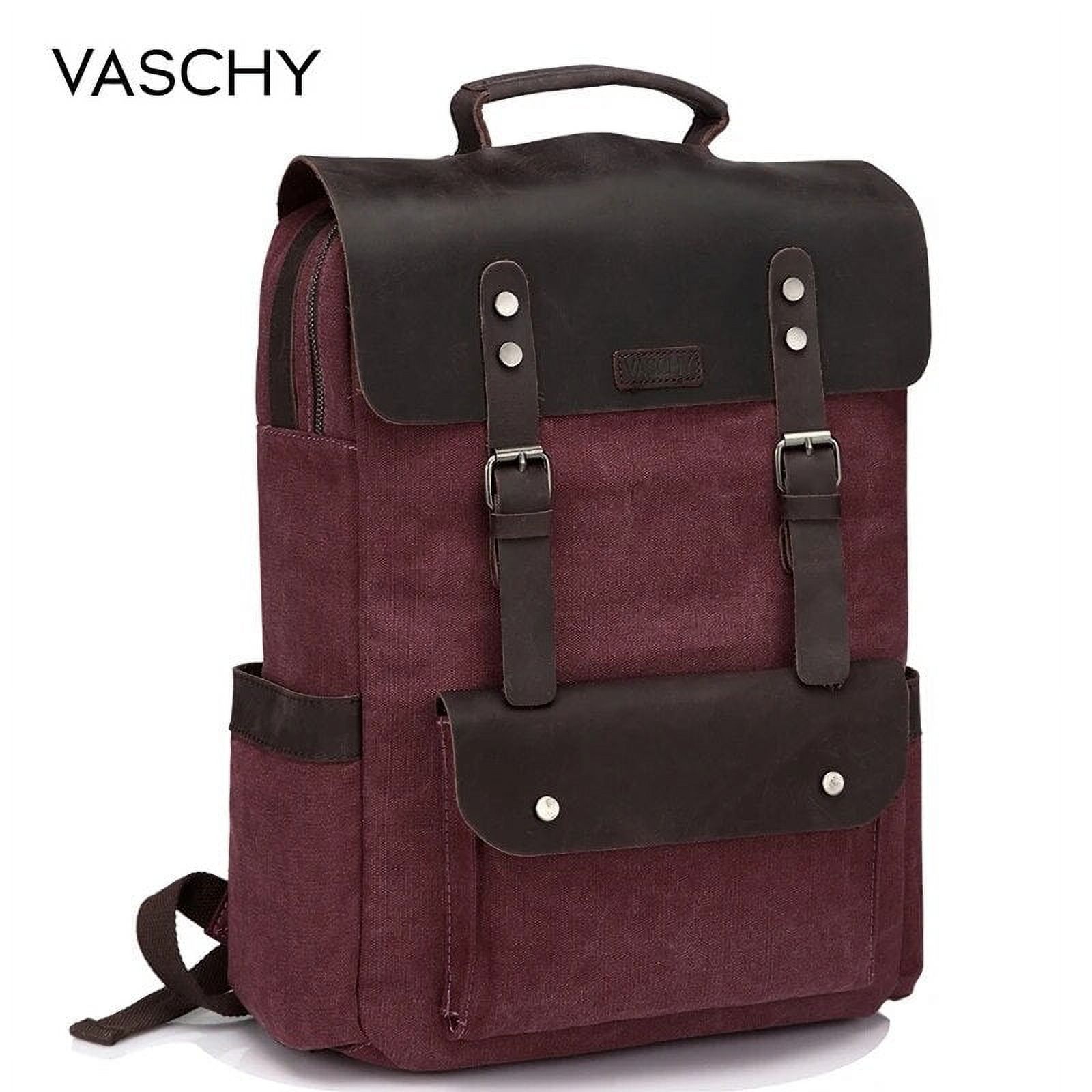 VASCHY Leather Laptop Backpack Travel Leisure Casual Canvas Campus