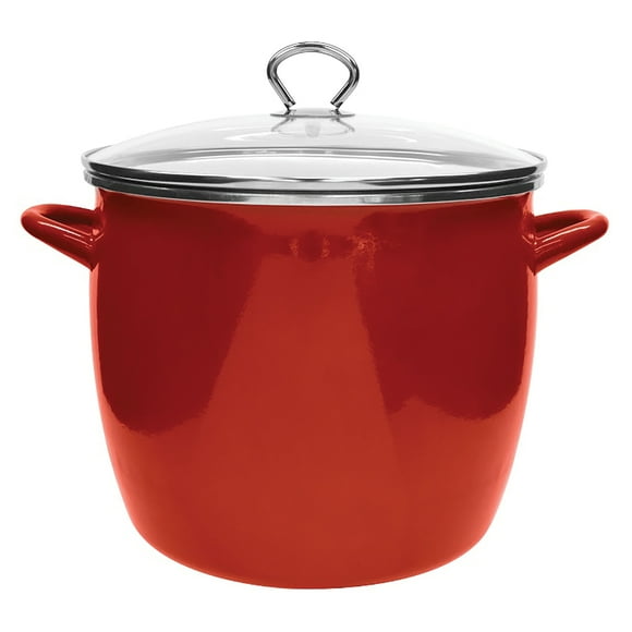 VASCONIA 12-Qt. Enamel-on-Steel Stockpot with Glass Lid (Red), 4043709