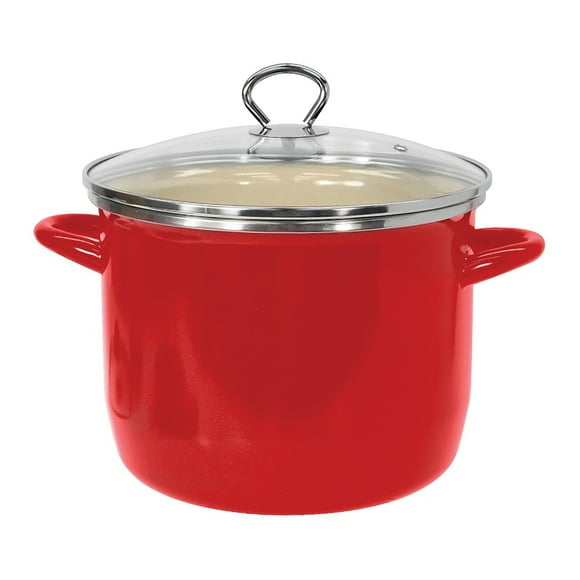 VASCONIA 8-Qt. Enamel-on-Steel Straight Stockpot with Glass Lid (Red), 4043501