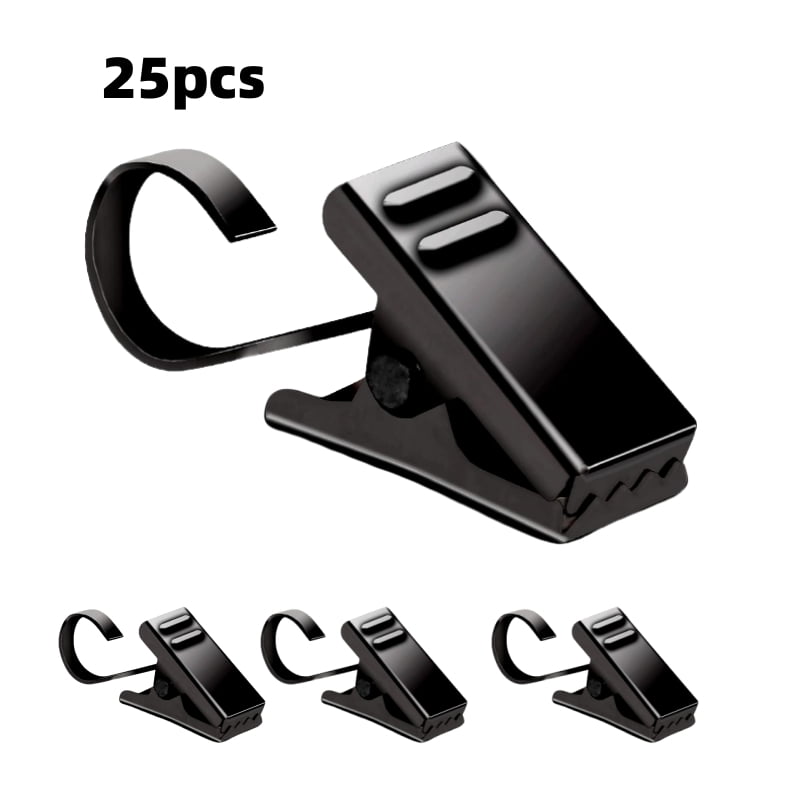 VASCWECD 25PCS Black Curtain Clips String Light Hangers Small Metal Wire Holder for Hanging