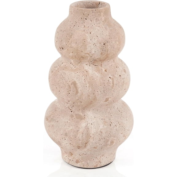 Radicaln Marble Flower Vase 9 inch Handmade Decorative Travertine Vases for Fresh & Dried Flowers, Pampas Grass, Plants - Ideal for Aesthetic Living Room, Office Desk, Shelf, Home and Kitchen Decor