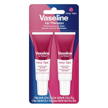 Vaseline Lip Therapy Rosy Lip Balm Twin Pack Moisturizing Care with Petroleum Jelly, 0.35 oz, 2 Count