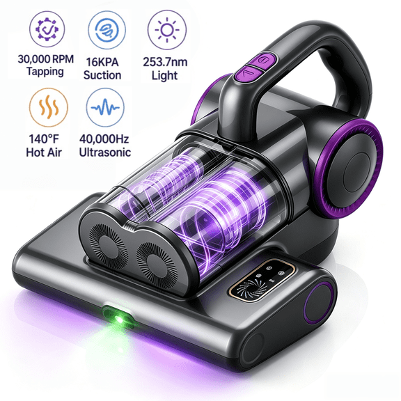 VASG Mattress Vacuum Cleaner, 16Kpa Bed Vacuum Cleaner with UV Light, HEPA Filtration, 500W Corded Handheld Vacuum for Bed, Sofa & Couch (Black)