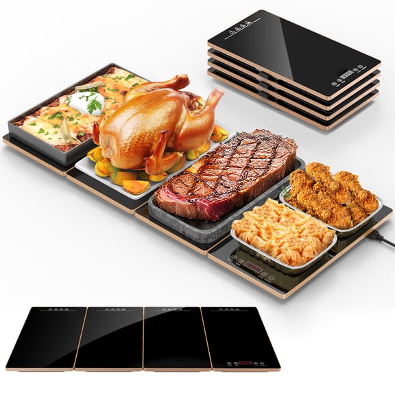 VASG 4-in-1 Electric Warming Tray, Expandable Buffet Food Warmer, 10 Temp Levels, 6H Timer, 33"15" Glass Top, for Parties & Catering
