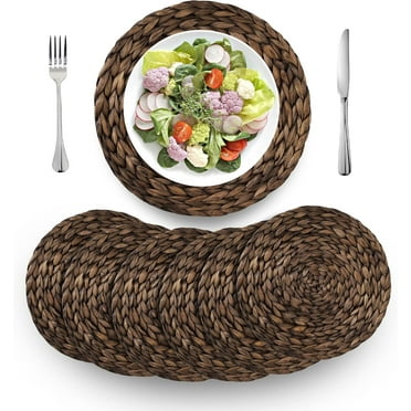 VASGOR 12" Rustic Woven Placemats Round Set Of 6 - Natural Water Hyacinth Weave Placemat for Dining Table, Large Handmade Placemats Heat Resistant Non-Slip