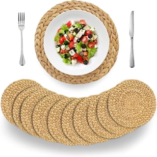 VASGOR 12" Woven Placemats Round Set of 10, Natural Water Hyacinth Weave Placemat for Dining Table, Large Handmade Woven Placemats Heat Resistant Non-Slip