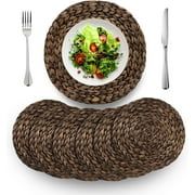 VASGOR 13" Rustic Woven Placemats Round Set Of 6 - Natural Water Hyacinth Weave Placemat for Dining Table, Large Handmade Placemats Heat Resistant Non-Slip