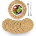 thumbnail image 1 of VASGOR 14" Woven Placemats Round Set Of 6 - Natural Water Hyacinth Weave Placemat for Dining Table, Large Handmade Placemats Heat Resistant Non-Slip, 1 of 6