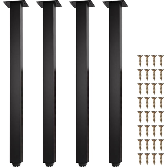 VASGOR 28-Inch Heavy-Duty Metal Table Legs (Set of 4), Black Rectangular Design, Furniture Leg for Bench, Coffee Table, DIY Projects Includes Screws & Floor Protectors