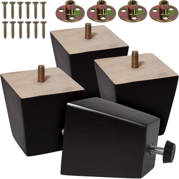 VASGOR 3 inch Wood Furniture Legs - Square Sofa Legs, Couch Leg - Brown Mid-Century Modern Replacement Legs for Armchair Recliner Coffee Table Dresser (4 PCS)