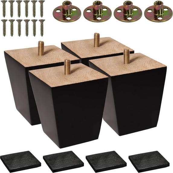 VASGOR 3 inch Wood Furniture Legs - Square Sofa Legs, Couch Leg - Brown Mid-Century Modern Replacement Legs for Armchair Recliner Coffee Table Dresser (4 PCS)