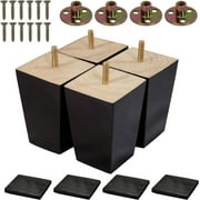 VASGOR 4 inch Wood Furniture Legs - Square Sofa Legs, Couch Leg - Brown Mid-Century Modern Replacement Legs for Armchair Recliner Coffee Table Dresser 4 PCS