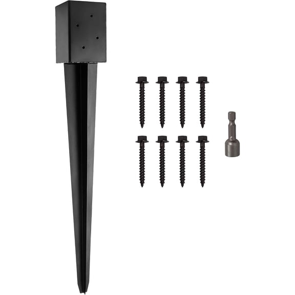VASGOR 4x4 Fence Post Anchor Ground Spike 36 Length Metal Black Powder Coated Mailbox Post Anchors Fit 3.5x3.5 Wood Post