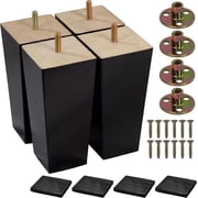VASGOR 6 inch Wood Furniture Legs - Square Sofa Legs, Couch Leg - Brown Mid-Century Modern Replacement Legs for Armchair Recliner Coffee Table Dresser 4 PCS