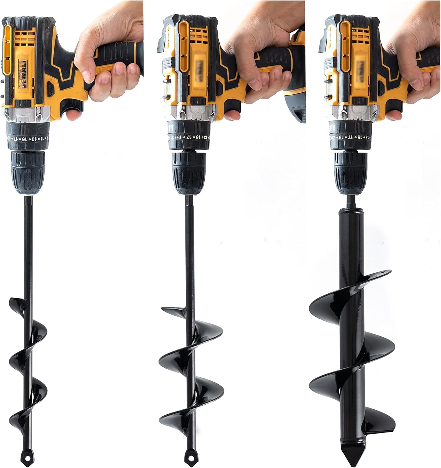 VASGOR Set 3 (1.6x16", 2.6x16", 3.5x16") Auger Drill Bit for Planting - Easy Planter Garden Auger - Bulb & Bedding Plant Augers - Posthole Digger for 3/8” Hex Drive Drill