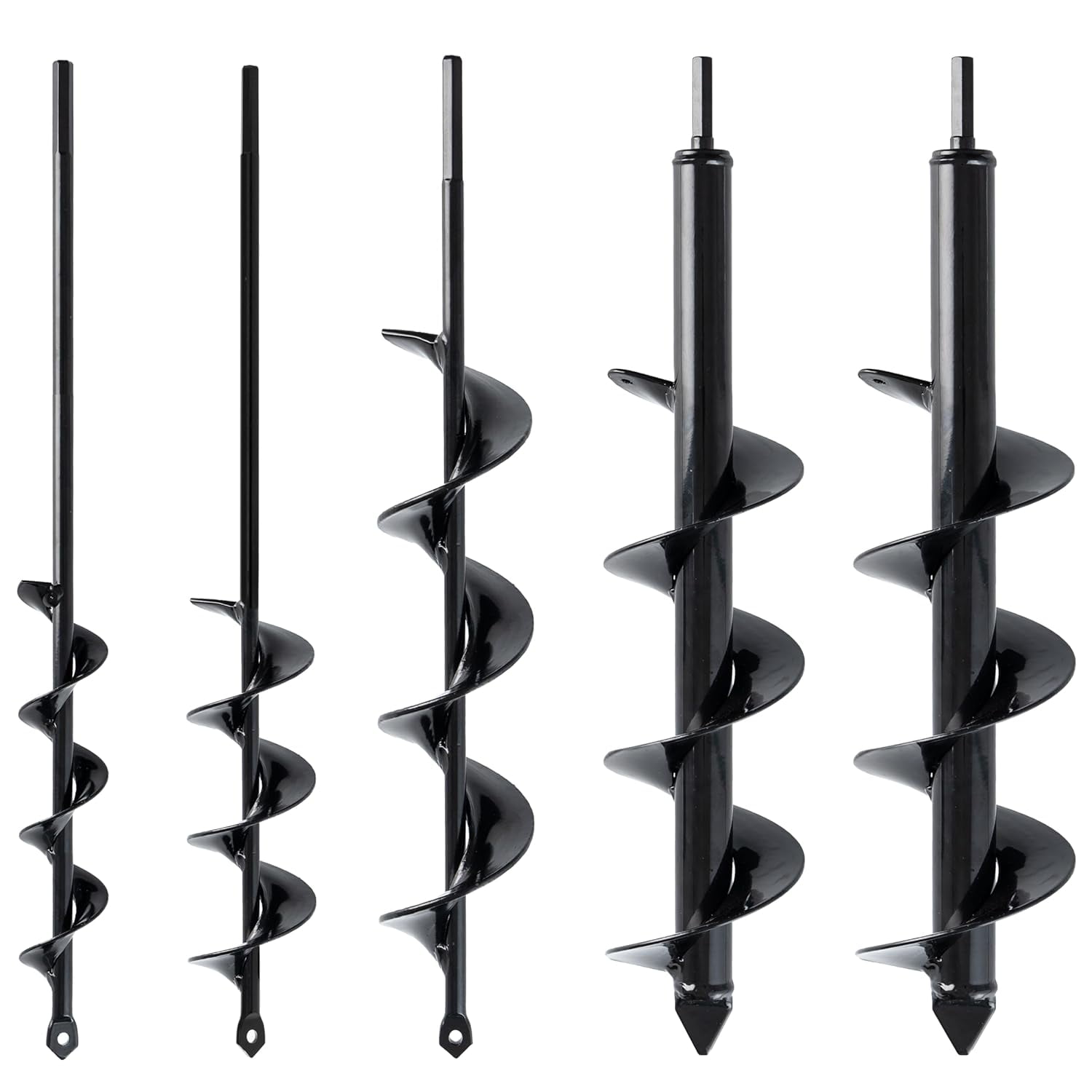 VASGOR Set of 5 Auger Drill Bit for Planting (1.6x16", 2x16", 2.6x16", 3x16", 3.5x16") - Easy Planter Garden Auger - Bulb & Bedding Plant Augers - Post Hole Digger for 3/8” Hex Drive Drill