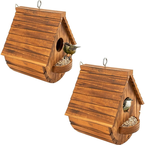 VASGOR Set of 2 Bird Houses for Outside,Outdoor Bird House Bird Families Bluebird Finch Cardinals Hanging Birdhouse for Garden